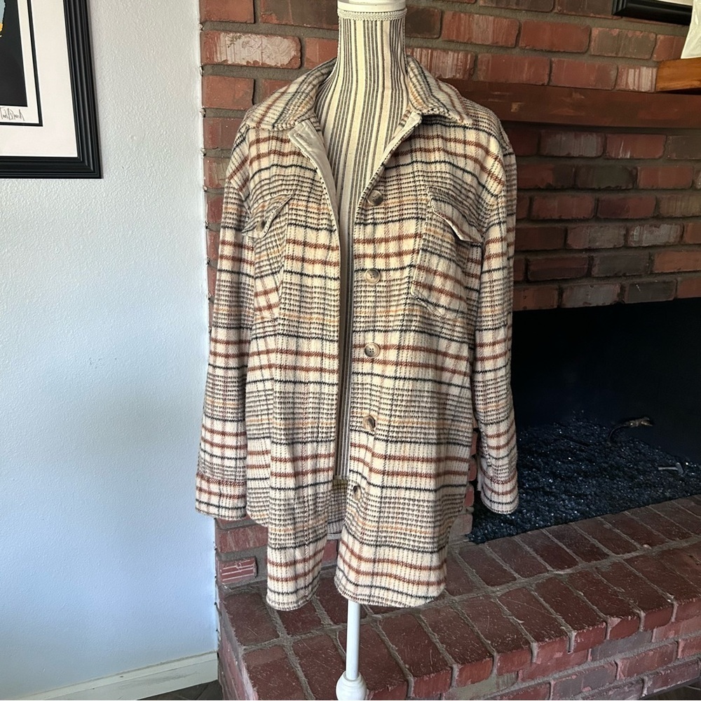 Joie Plaid Shacket in Tan Sz M